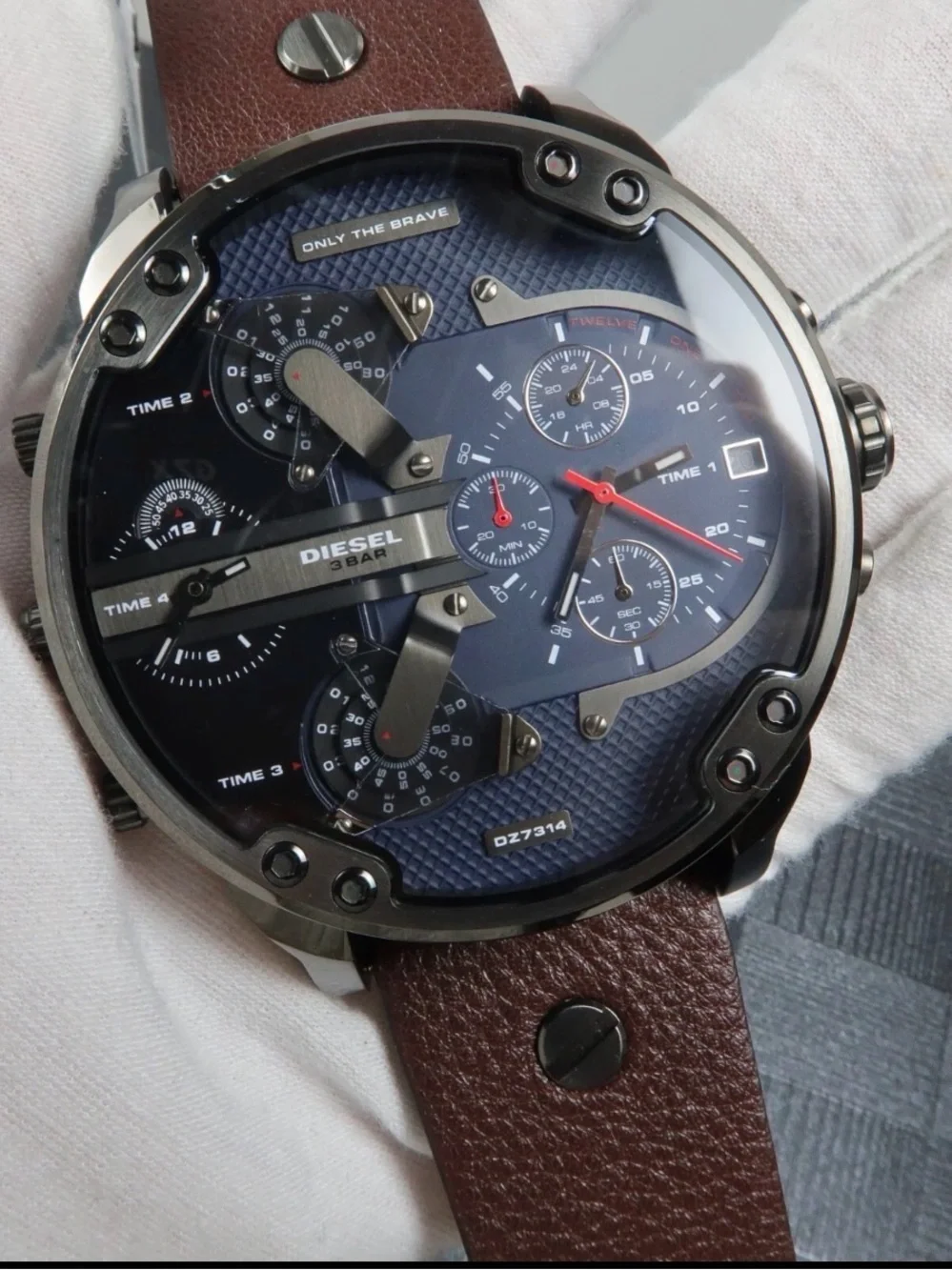 Diesel DZ7314 Mr.Daddy 2.0 Navy Blue Dual Time Dial Brown Leather Men's Watch